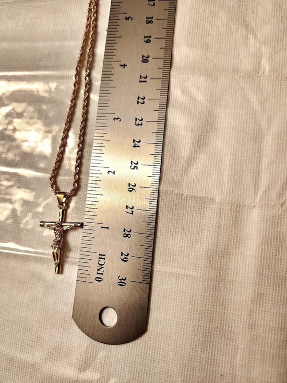 Gold-Tone Cross Pendant Necklace Like New- STAINLESS STEEL